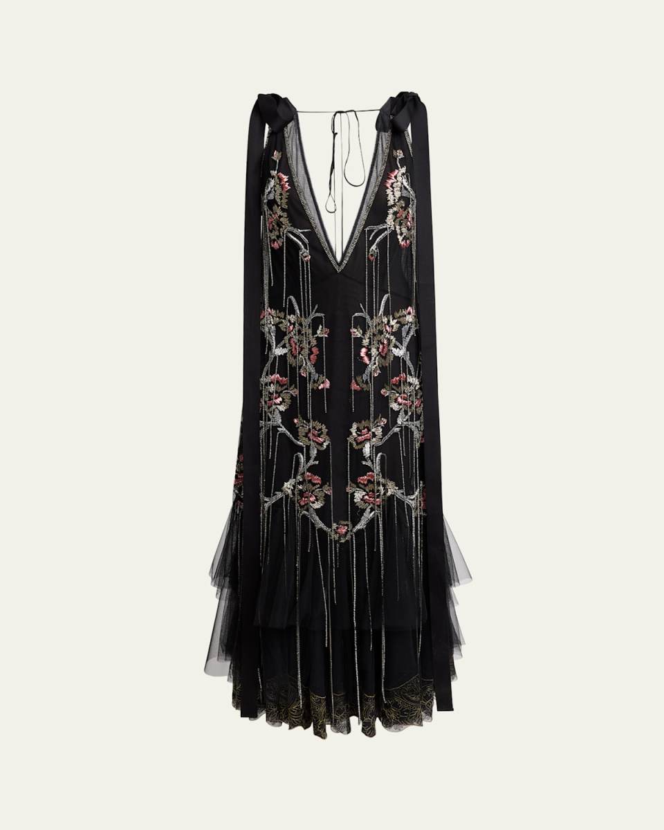 Floral Crystal Chain Slip Cocktail Dress